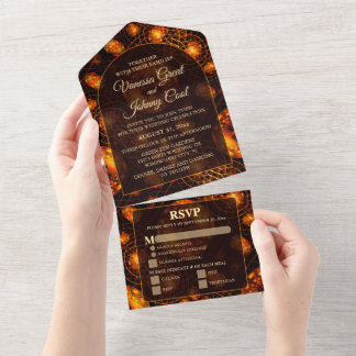 Invitación Todo En Uno Elegante Clásico Boho Moderno Dorado #901 Boda