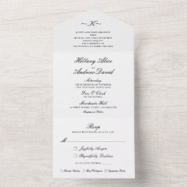 Invitación Todo En Uno Elegante Clásico Tríptico de Boda en Blanco y Negr