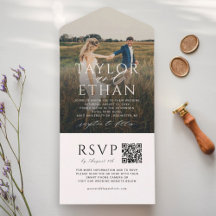 Elegante Código QR Blanco Foto Boda