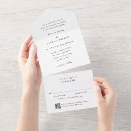 Invitación Todo En Uno Elegante código QR boda clásica