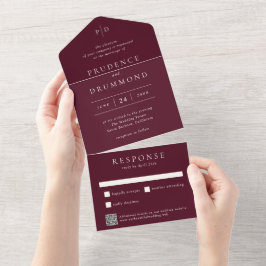 Invitación Todo En Uno Elegante Código QR de Burgundy Profundo Clásico Bo