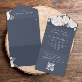 Invitación Todo En Uno Elegante código QR Floral RSVP Rosas de Rubor en l
