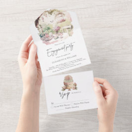 Invitación Todo En Uno Elegante compromiso de jardín con acuarela