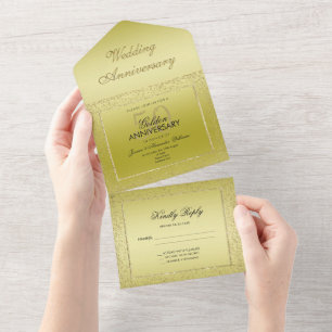 Invitación Todo En Uno Elegante Confetti de oro 50.º Boda de oro