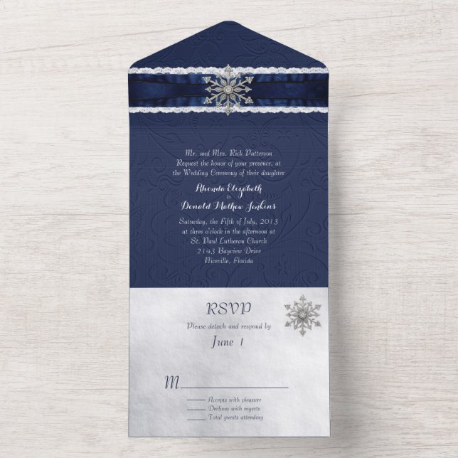 Invitación Todo En Uno Elegante copo de nieve con manchas (Interior)