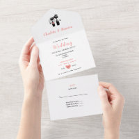 Elegante Coral Blanco Gato Negro Afortunado Pareja