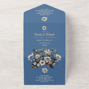 Invitación Todo En Uno Elegante denim y floral naval todo en una sola inv