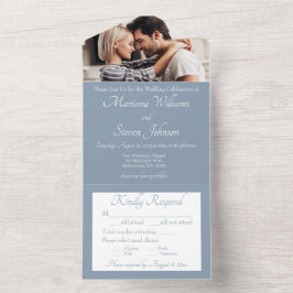 Invitación Todo En Uno Elegante Dusty Blue Photo Wedting