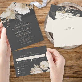 Invitación Todo En Uno Elegante Earthy Moody Boda Botánico Floral