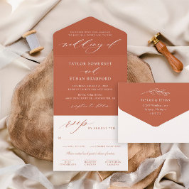 Invitación Todo En Uno Elegante escritura caligráfica de boda Rust