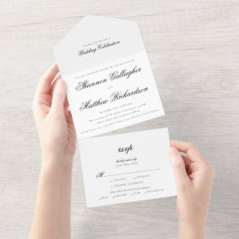 Invitación Todo En Uno Elegante escritura tipografía Boda blanco negro