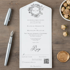 Invitación Todo En Uno Elegante Escudo de pájaros de la Chinoiserie negra