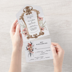 Invitación Todo En Uno Elegante Espejo de la Reina Gótica de Boda