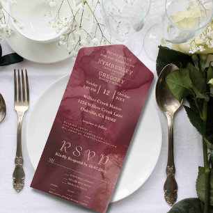 Invitación Todo En Uno Elegante estilo Minimalista de color burdeos