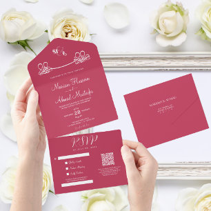 Invitación Todo En Uno Elegante estilo moderno minimalista Viva Magenta I