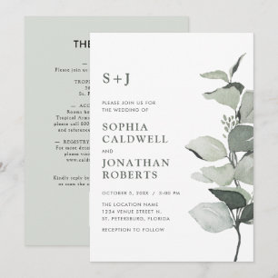Invitación Todo en uno elegante eucalipto acuarela boda