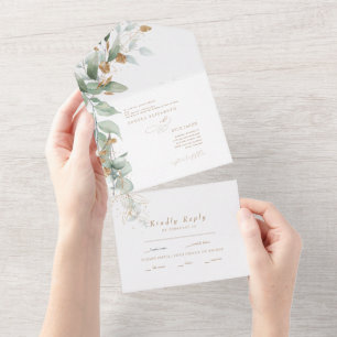 Invitación Todo En Uno Elegante Eucalipto Padres Boda