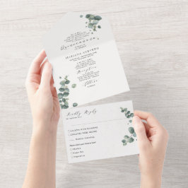 Invitación Todo En Uno Elegante Eucalipto Palabras Tradicionales Quinceañ
