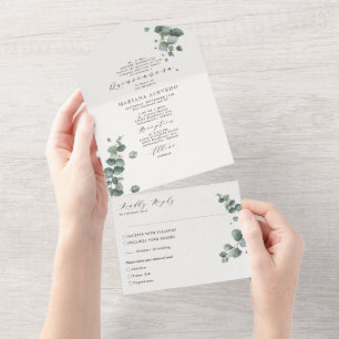 Invitación Todo En Uno Elegante Eucalipto Palabras Tradicionales Quinceañ