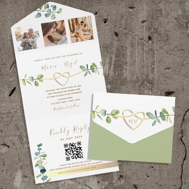 Invitación Todo En Uno Elegante Eucalyptus Boda Código QR (Subido por el creador)