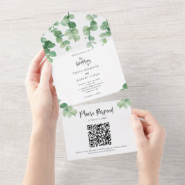 Invitación Todo En Uno Elegante Eucalyptus Boda Código QR Botánico