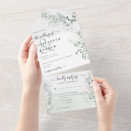 Invitación Todo En Uno Elegante Eucalyptus Boda de código QR del sabio bo