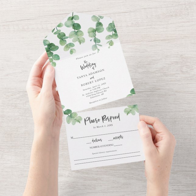 Invitación Todo En Uno Elegante Eucalyptus Boda Moda de vegetación botáni (desgarro)