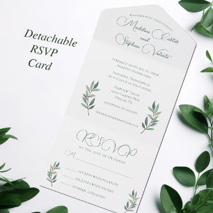 Invitación Todo En Uno Elegante Eucalyptus Leaf Modern Fall Wedding & RSV