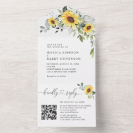 Invitación Todo En Uno Elegante Eucalyptus Sunflowers Boda QR código