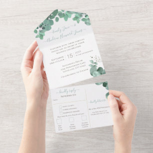 Invitación Todo En Uno Elegante Eucalyptus Wreath Boda Todo En Una Invita