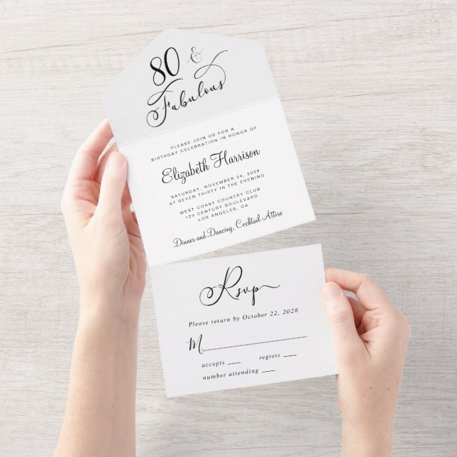 Invitación Todo En Uno Elegante fiesta de cumpleaños número 80 (desgarro)