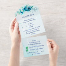 Elegante Flor Azul Personalizada Guardar La Fecha