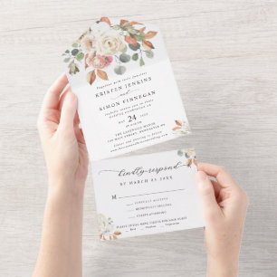 Invitación Todo En Uno Elegante flor de otoño guión Boda moderno