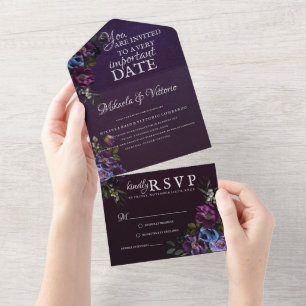 Invitación Todo En Uno Elegante flor gótica oscura