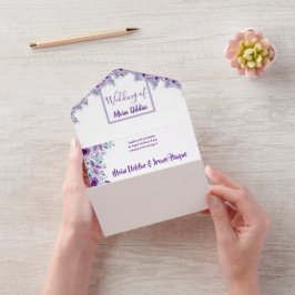 Invitación Todo En Uno Elegante flor púrpura