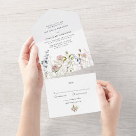 Invitación Todo En Uno Elegante Flor Silvestre En Un Boda