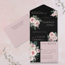 Elegante Floral Acuarela Rosa y Negro