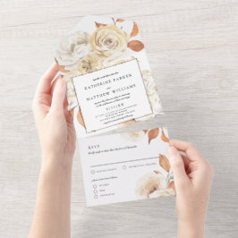 Invitación Todo En Uno Elegante Floral acuática otoñal + Boda blanco