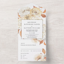 Invitación Todo En Uno Elegante Floral acuática otoñal + Boda blanco