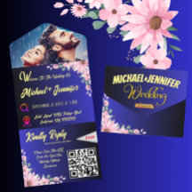Elegante Floral Azul Desgarrador Boda Fotográfica