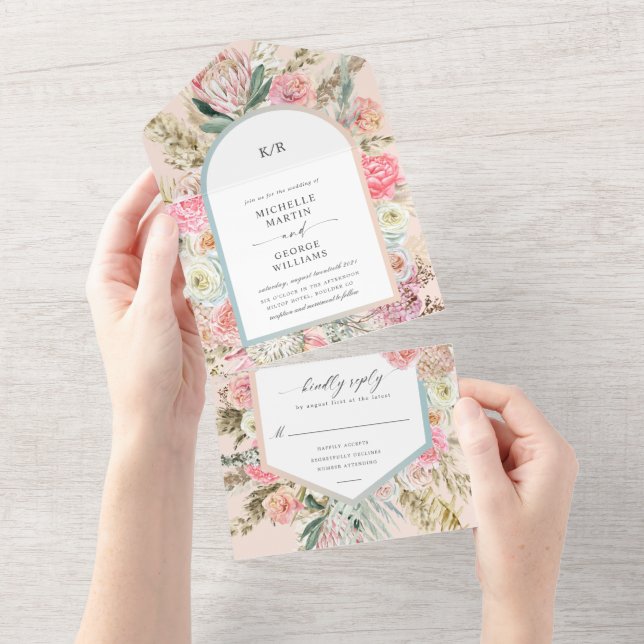 Invitación Todo En Uno Elegante Floral bohemia (no se necesita ENV) (desgarro)
