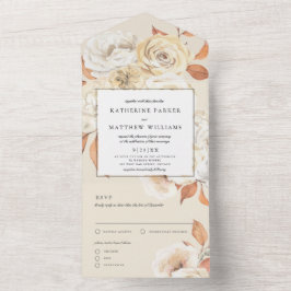 Invitación Todo En Uno Elegante Floral de acuarela otoñal + Boda de crudo