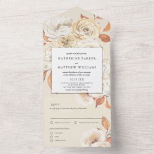 Invitación Todo En Uno Elegante Floral de acuarela otoñal + Boda de crudo