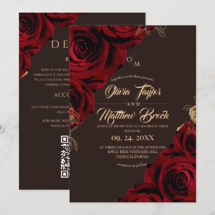 Invitación Todo en Uno Elegante Floral de Boda Marrón