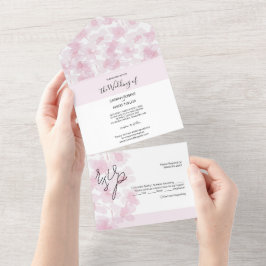 Invitación Todo En Uno Elegante florecimiento de cerezo acuarela pintado 