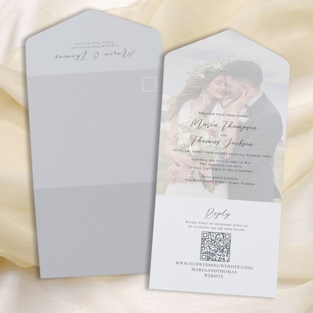 Invitación Todo En Uno Elegante foto Boda azul claro (Subido por el creador)