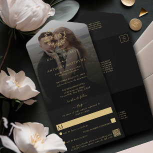Invitación Todo En Uno Elegante foto de Boda de guirnaldas de monograma n