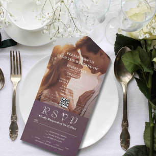 Invitación Todo En Uno Elegante foto de código QR de Gris Gris de Otoño d