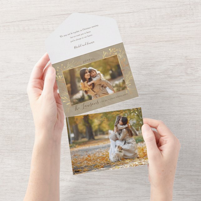 Invitación Todo En Uno Elegante foto de hojas de oro artesanales (desgarro)