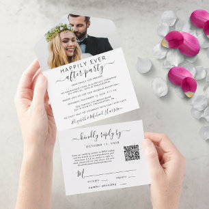 Invitación Todo En Uno Elegante Foto de recepción de matrimonio con códig